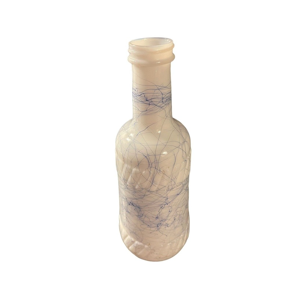 Vintage Hazel Atlas Mid Century Modern Milk Glass Blue Spaghetti String Bottle - Picture 6 of 6